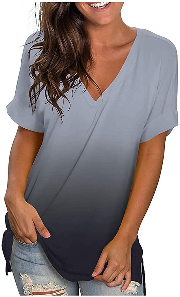 Damen Sommer Übergröße Printed T-Shirt Kurzarm Basic Oberteile Shirt Tunika Tops