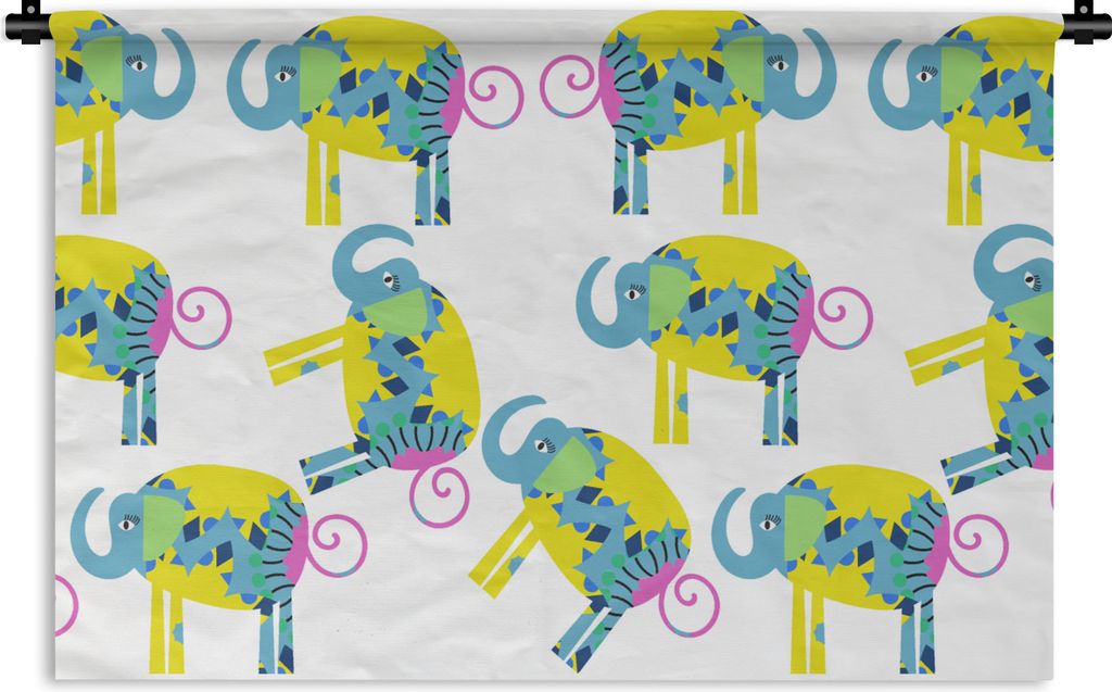 MuchoWow Wandteppich Wandbehang Elefant - Gelb - Ornament - Muster 90x60 cm Tapisserie Dekoration Wandtuch - Wandskulpturen - Bildteppich
