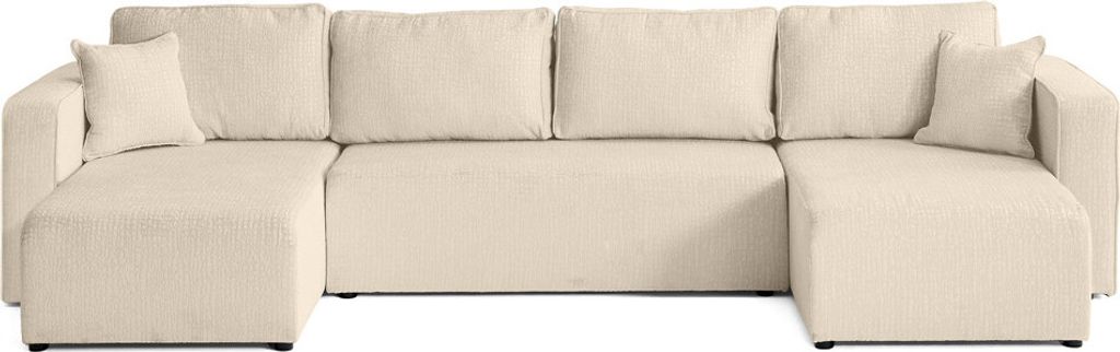 Best Möbel Topaze - 7-sitzer Wohnlandschaft U-form - Schlaffunktion und Bettkasten - strukturierter Samtstoff , Beige