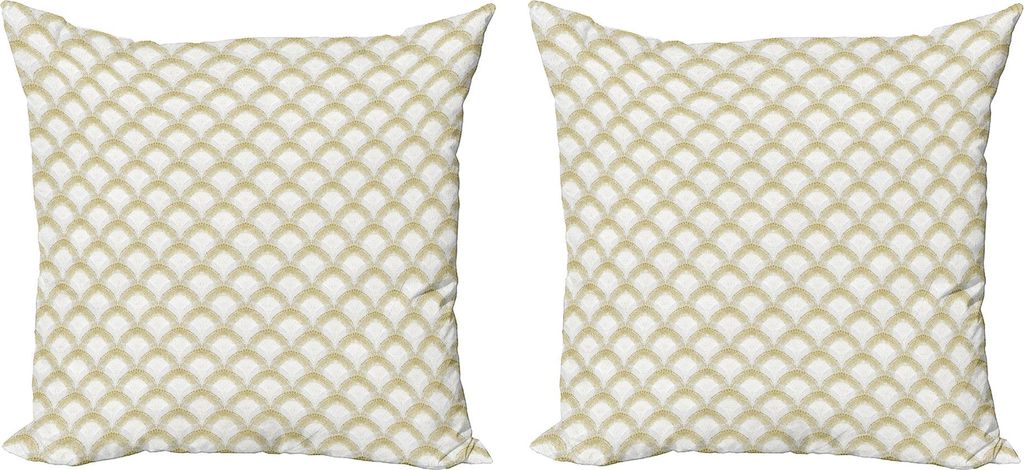 ABAKUHAUS Art Deco Kissenbezug Set (2Stück), Gespritzt Ink Design Fisch-Skala, gebildet durch Dicolor gepunkteten Linien, 45 x 45 cm, Pale Kaffee ...