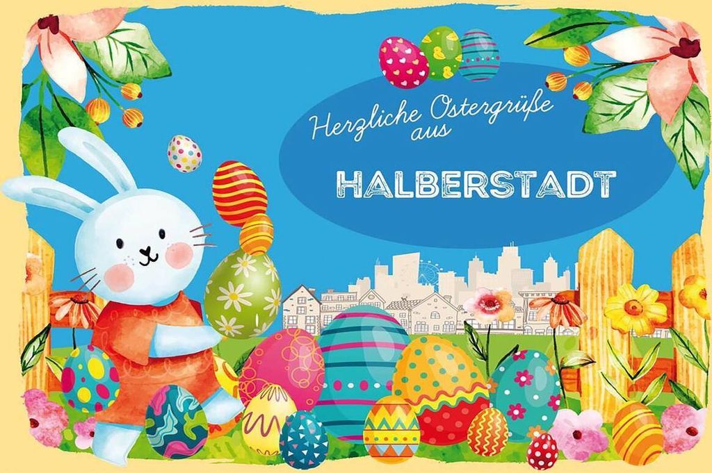 vianmo Holzschild 12x18 cm Ostergrüße HALBERSTADT