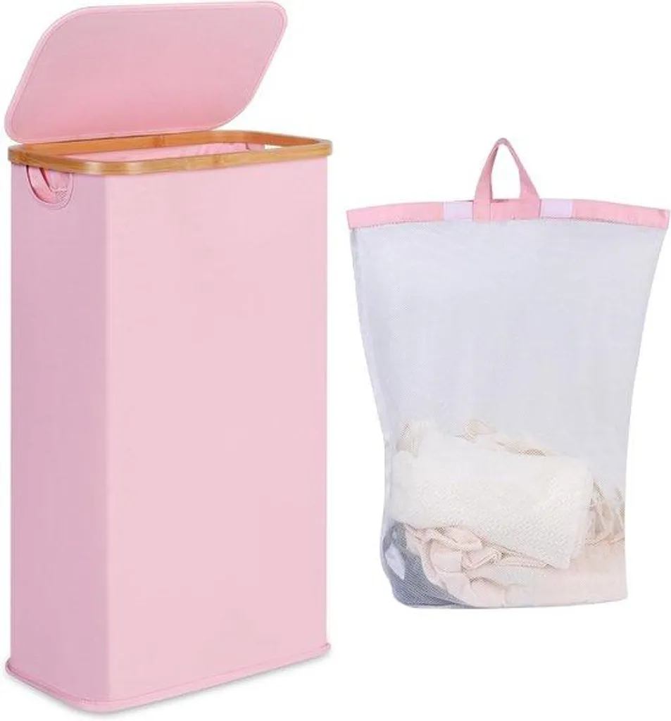 Panier à linge pliable 60L rose idéal pour buanderie et salle de bain