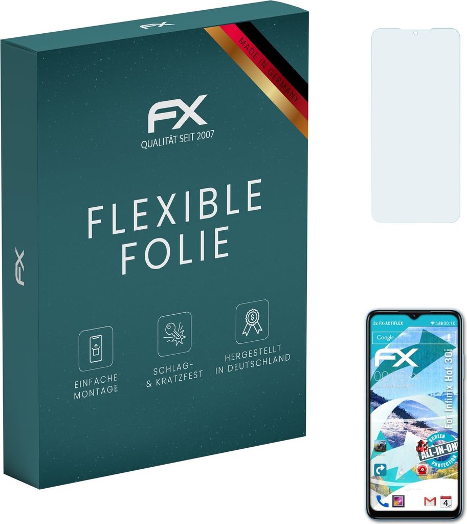 atFoliX FX-ActiFleX 3x Schutzfolie kompatibel mit Infinix Hot 30i Folie