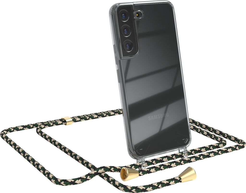 EAZY CASE Handykette kompatibel mit Samsung Galaxy S22 5G, Handyhülle mit Umhängeband, Handykordel, Schutzhülle Clear, Band in Grün
