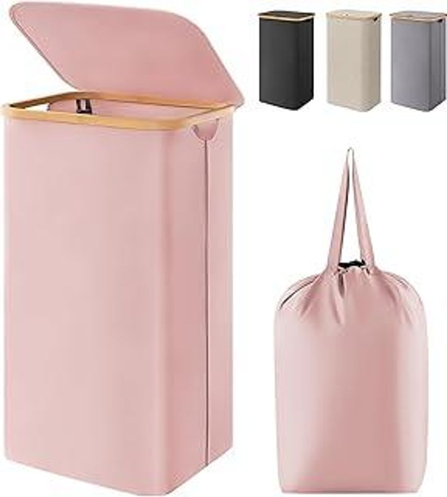 Lifewit 100L Wäschekorb mit Deckel, Wäschekörbe für Wäsche mit Bambus Griffe und Eine Abnehmbare Wäschesack, Große Faltbare Wäschekorb für...