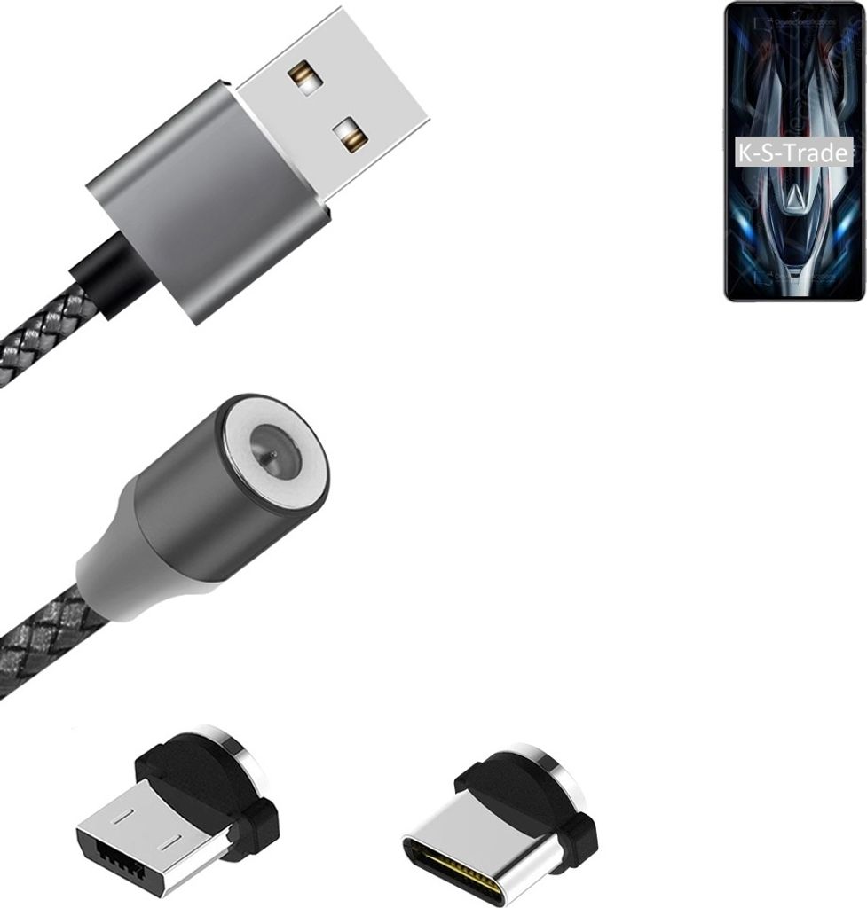 K-S-Trade Hochwertiges Magnet-Lade-kabel Sync-Kabel Daten-Kabel für Xiaomi Redmi K50 Gaming Edition mit USB-Typ-C-Anschluss und Micro-USB-Anschluss