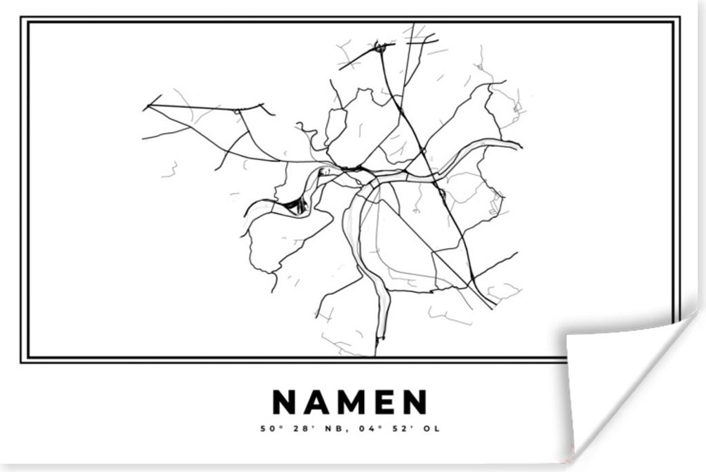 MuchoWow Poster Karte - Belgien - Namur - Schwarz und weiß - Stadtplan 30x20 cm - Plakate - Print