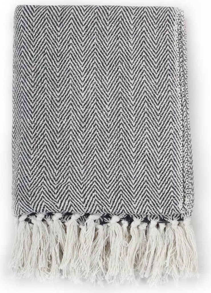 vidaXL Überwurf Baumwolle Fischgrätenmuster 160x210 cm Marineblau