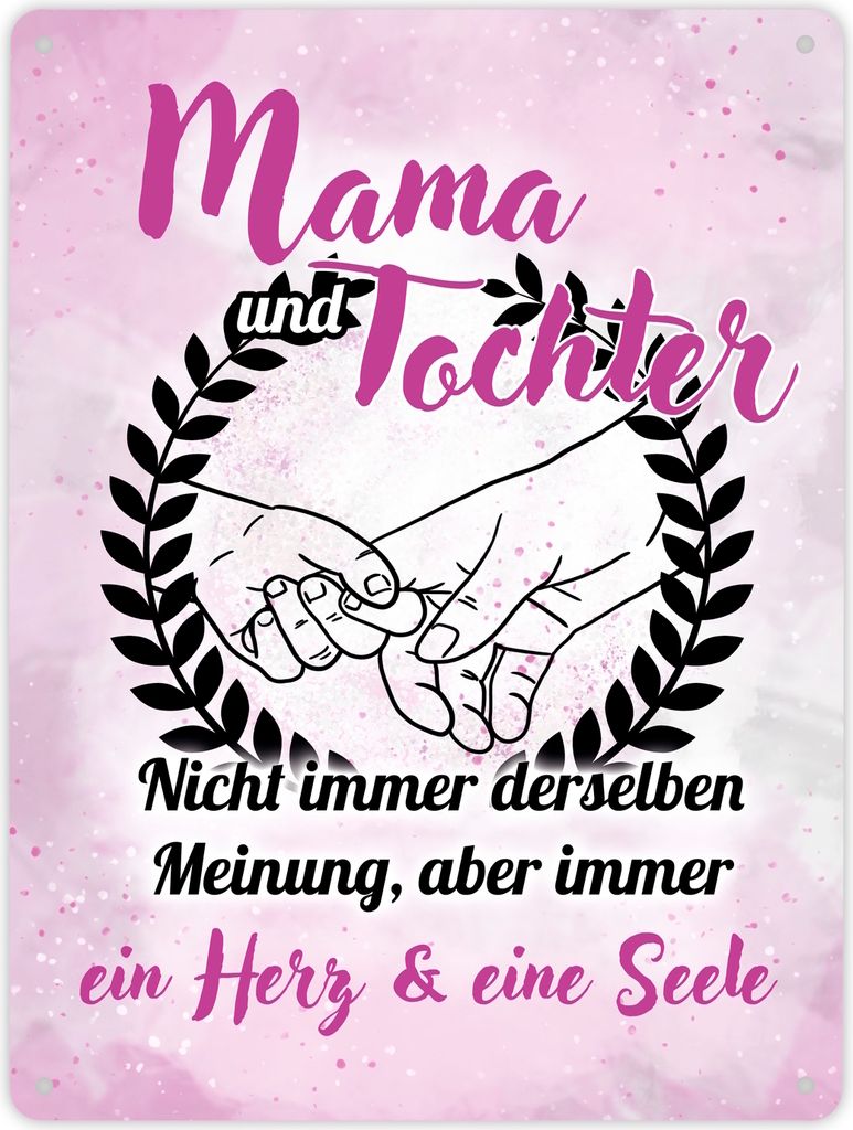 Mama und Tochter - ein Herz & eine Seele Metallschild XL in 21x28 cm