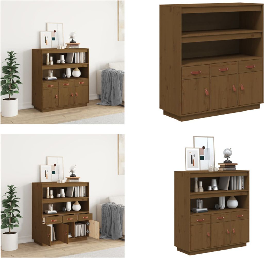 vidaXL Highboard Honigbraun 100x40x108,5 cm Massivholz Kiefer - Highboard - Highboards - Sideboard - Schrank