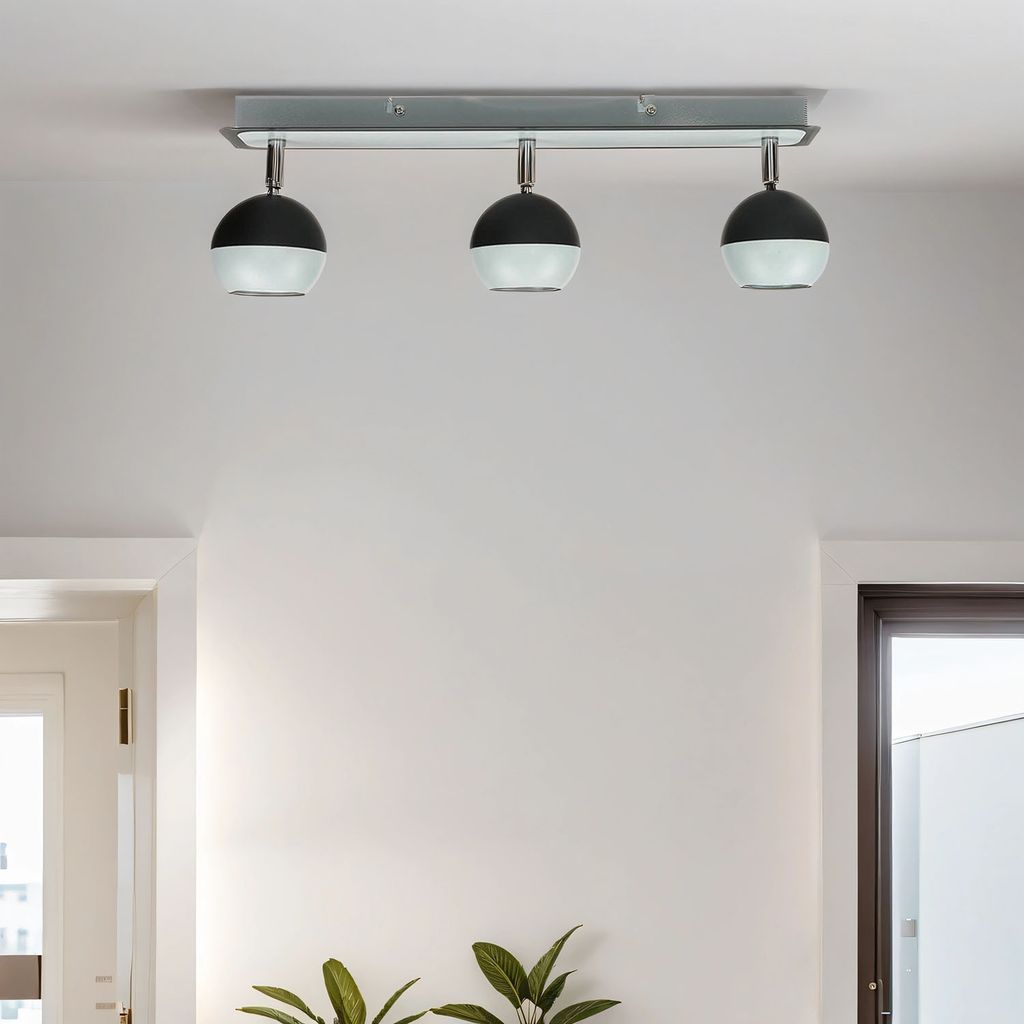 Deckenstrahler GU10 verstellbar Schwarz Weiß 3-flammig Kugel Schirm Modern