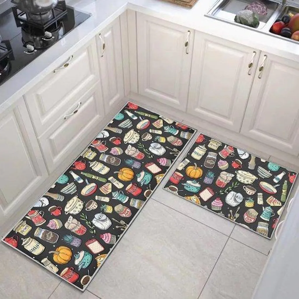 Tapis de Cuisine Antifatigue Matelassés et Imperméables - Lot de 2 Pièces
