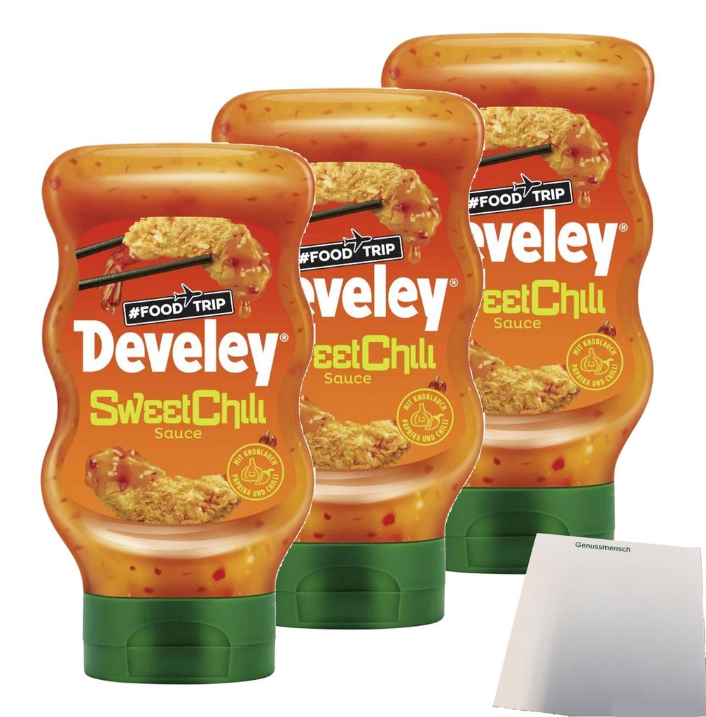 Develey Foodtrip-Sauce Sweet Chili 3er Pack (3x300ml Flasche) + usy Block