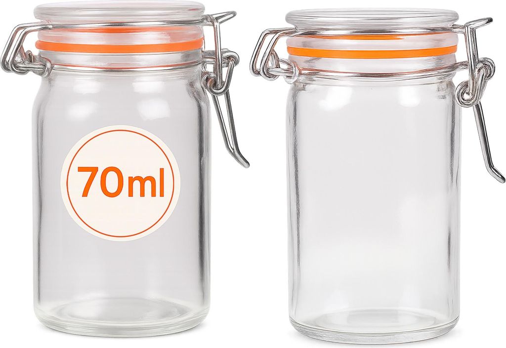 Einmachglas 70 ml mit Bügelverschluss – Auslaufsicheres Vorratsglas 1er aus Glas mit Gummidichtung, ideal für Gewürze, Marmelade & DIY 2er-Pack