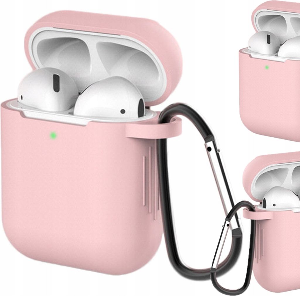 Weiche Silikon-Kopfhrerhlle fr AirPods 2, AirPods 1, mit Karabiner, Pink, (Hlle D)