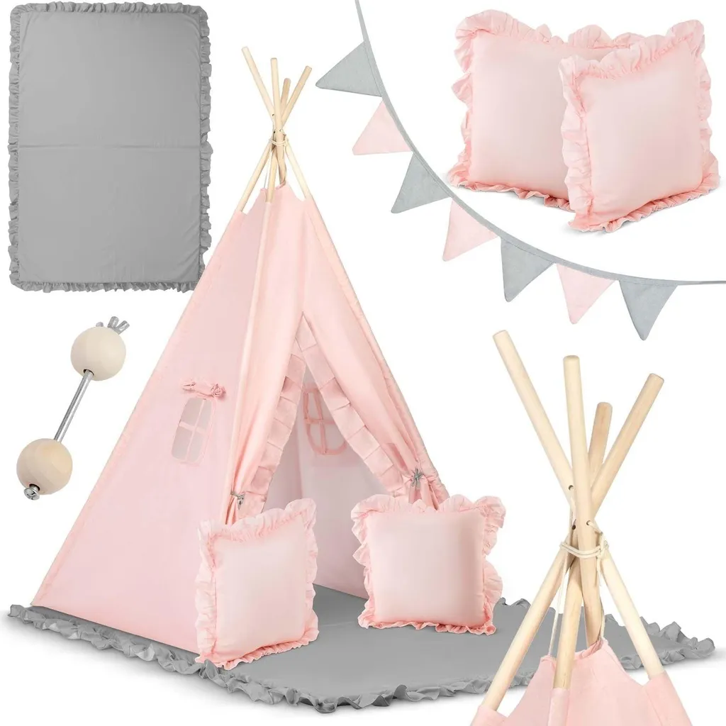 Tente Tipi Enfant NK-406 Nukido Rose Clair - Cabane de Jeu Intérieure