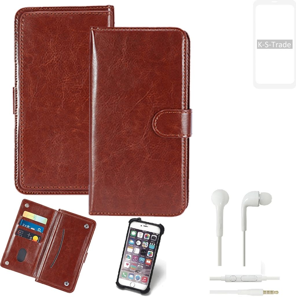 K-S-Trade 360° Hülle kompatibel mit LG Electronics G8X THinQ inkl. Headphones braun Kunstleder Case BookCase WalletCase Kunstlederederhülle