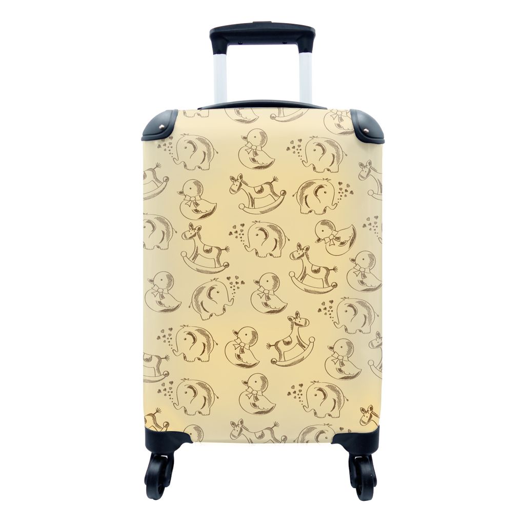MuchoWow Koffer Handgepäck Trolley Rollkoffer Kleine Reisekoffer mit 4 Rollen - Spielzeug - Tiere - Schaukelpferd - Muster - Cabin Size < 55x40x...