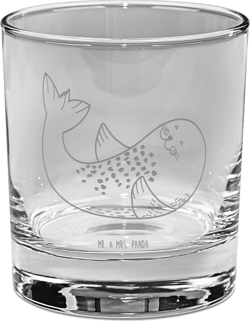 Mr. & Mrs. Panda Old Fashioned Glas Robbe Liegen - Transparent - Geschenk, Nordsee, Gravur Whiskyglas, Seehund, Freude, Whiskey Tumbler, Whisky, St...
