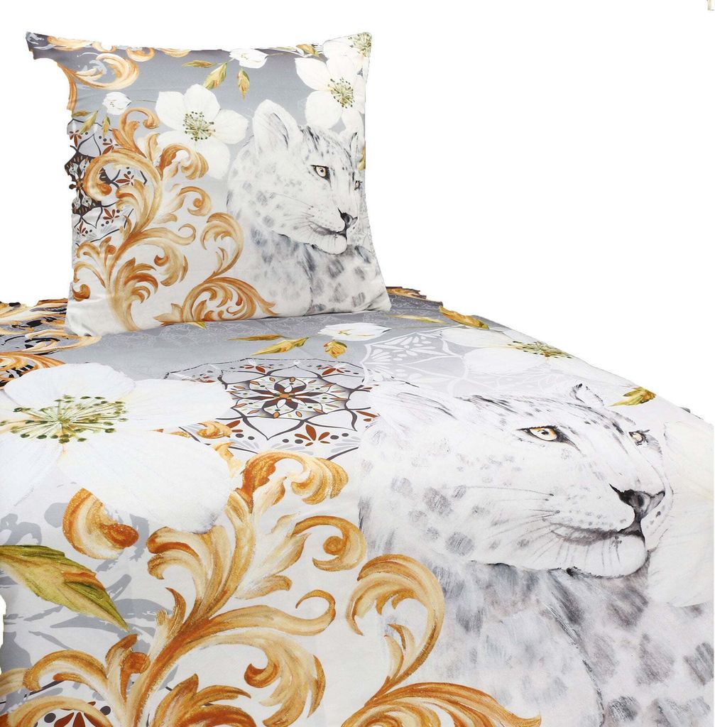 Mikrofaser Satin Bettwäsche Ornamente 135x200 80x80 Set 2tlg. 4tlg. Hochwertig Grau Gold: 2 tlg.