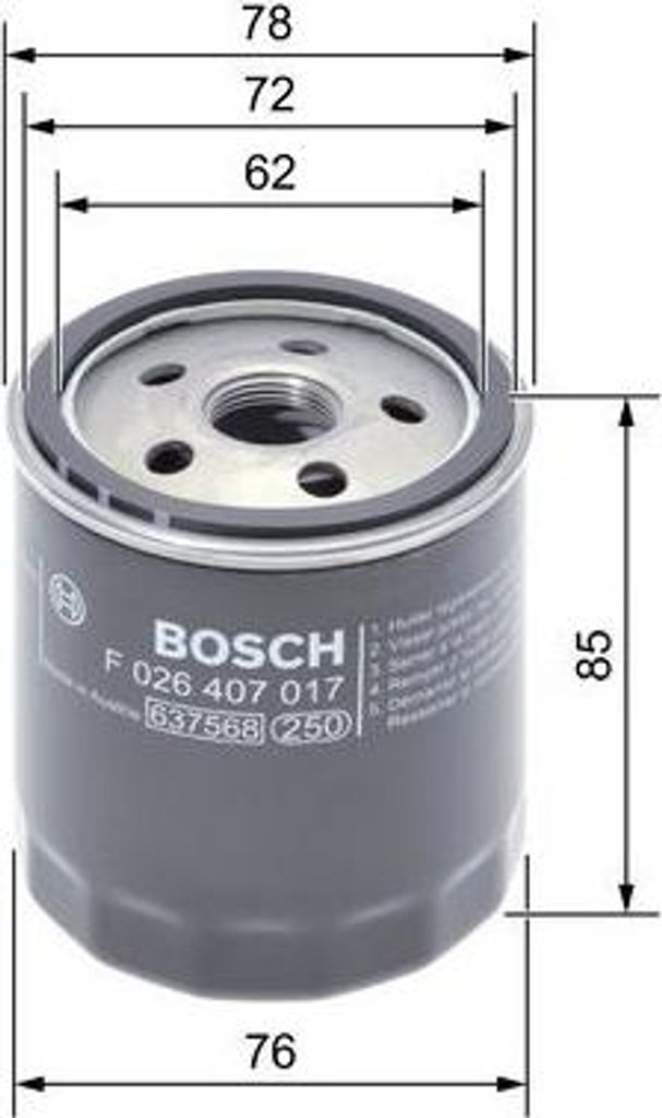BOSCH F 026 407 017 Ölfilter OE EFL913 kompatibel mit S-Max, Mondeo, Galaxy, Focus, C-Max