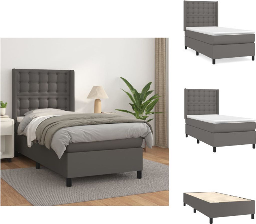 vidaXL Boxspringbett mit Matratze Grau 90x200 cm Kunstleder - Betten & Bettgestelle