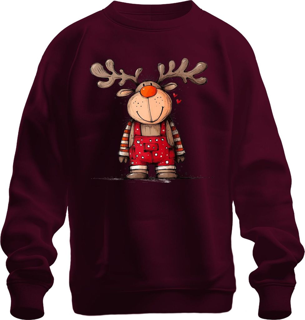 Niedliches Rentier Weihnachten Rot Latzhose Herzen Kinder Retro Uni Sweatshirt Pullover, Burgundy, L