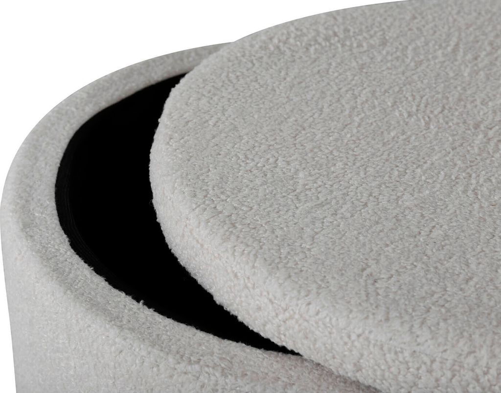 Dunken Pouf, Hocker mit Aufbewahrung Ø51cm Teddystoff weiß. Produktbild 14