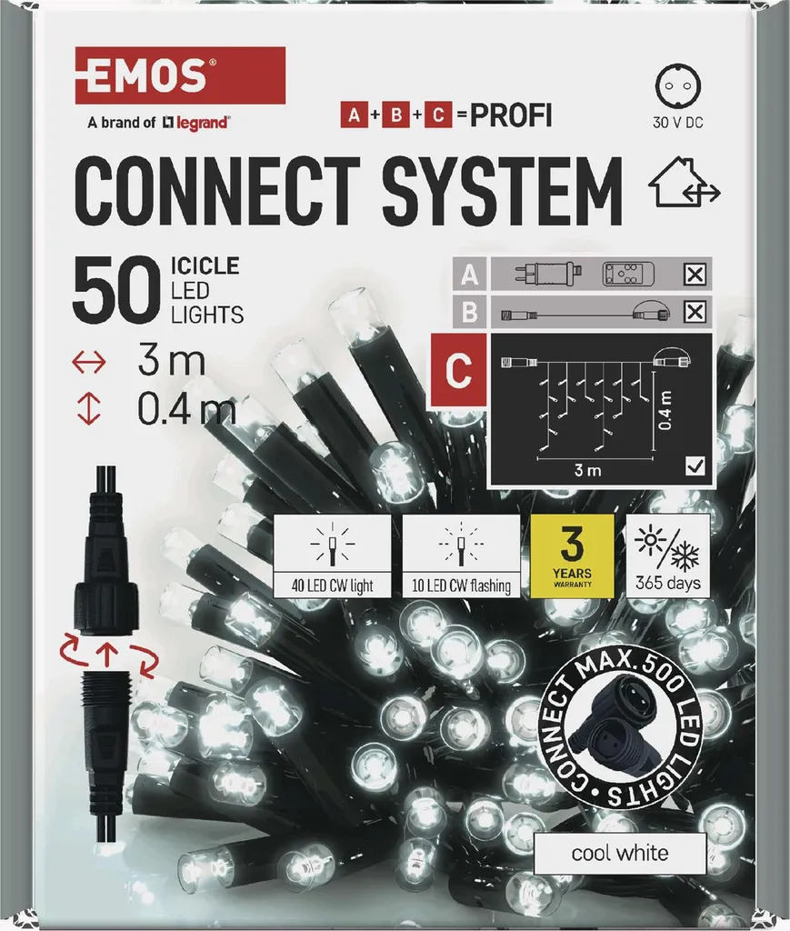 Catena Luminosa Esterno Emos D2CC03 3 Metri 50 LED Gomma Nera - 4