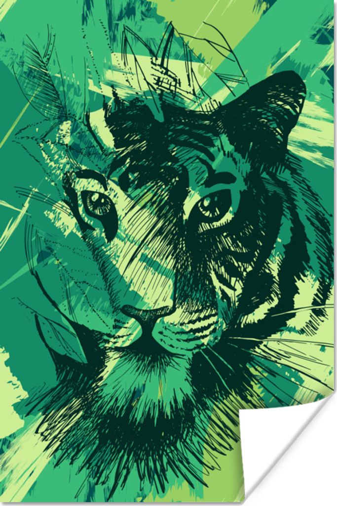 MuchoWow Poster Tiger - Abstrakt - Grün 20x30 cm - Papierdruck