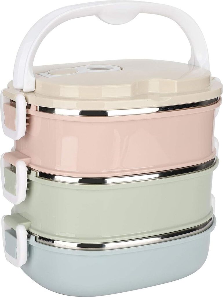 Brotdose aus Edelstahl, Luftdichte -Box, Tragbare Thermo-Lunchbox mit Griff für Büro, Arbeitsessen, Schule, 18 X 15 cm(#3 Layers)