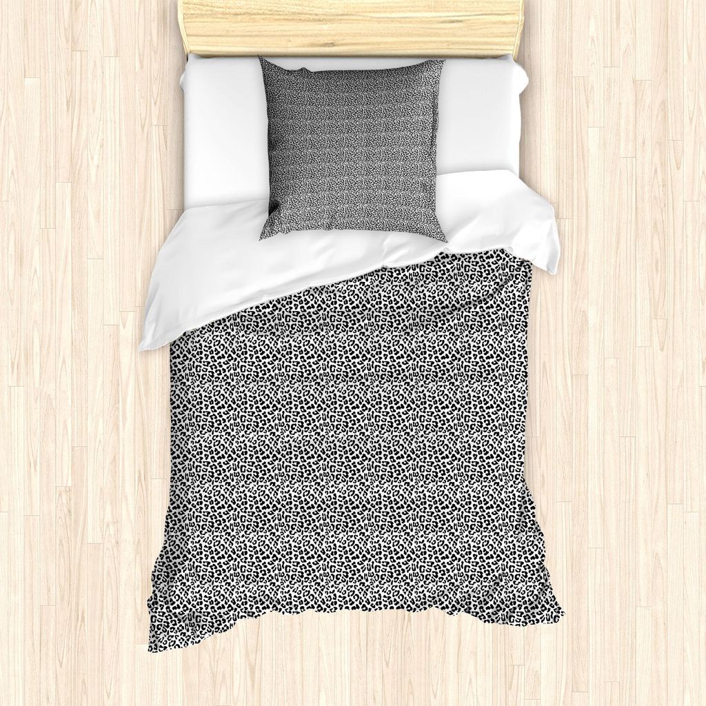 ABAKUHAUS Leopard-Druck Bettbezug Set, Schwarz-Weiß-Grafik-Stil Wild Jungle Animal Zusammenfassung Haut mit Flecken, 135 x 200 cm + 80 x 80 cm, We...