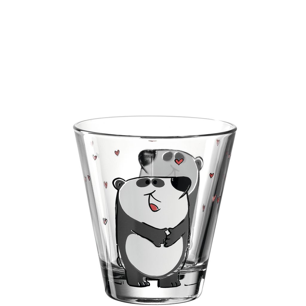 Leonardo Bambini Trink-Glas 6er Set, Kinder-Becher aus Glas mit Tier-Motiv "Panda", spülmaschinengeeignete Saft oder Wasser Gläser, 215 ml, 017903