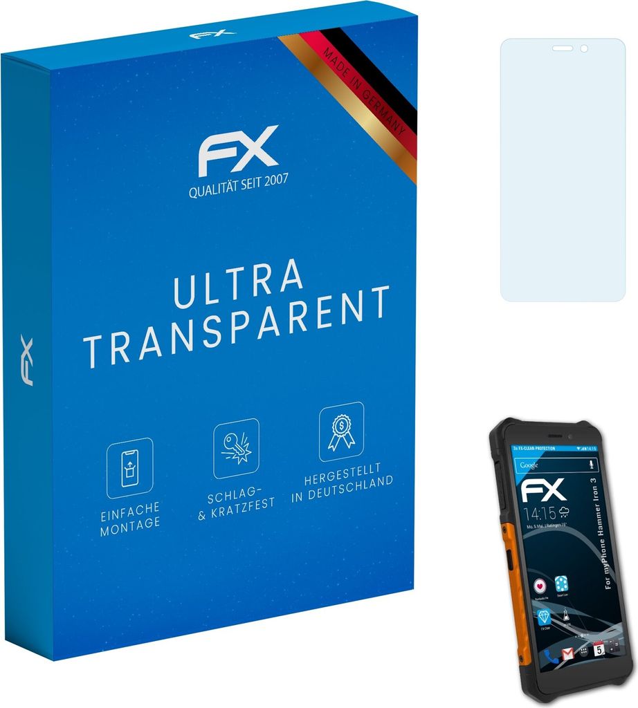 atFoliX FX-Clear 3x Schutzfolie kompatibel mit myPhone Hammer Iron 3 Displayschutzfolie