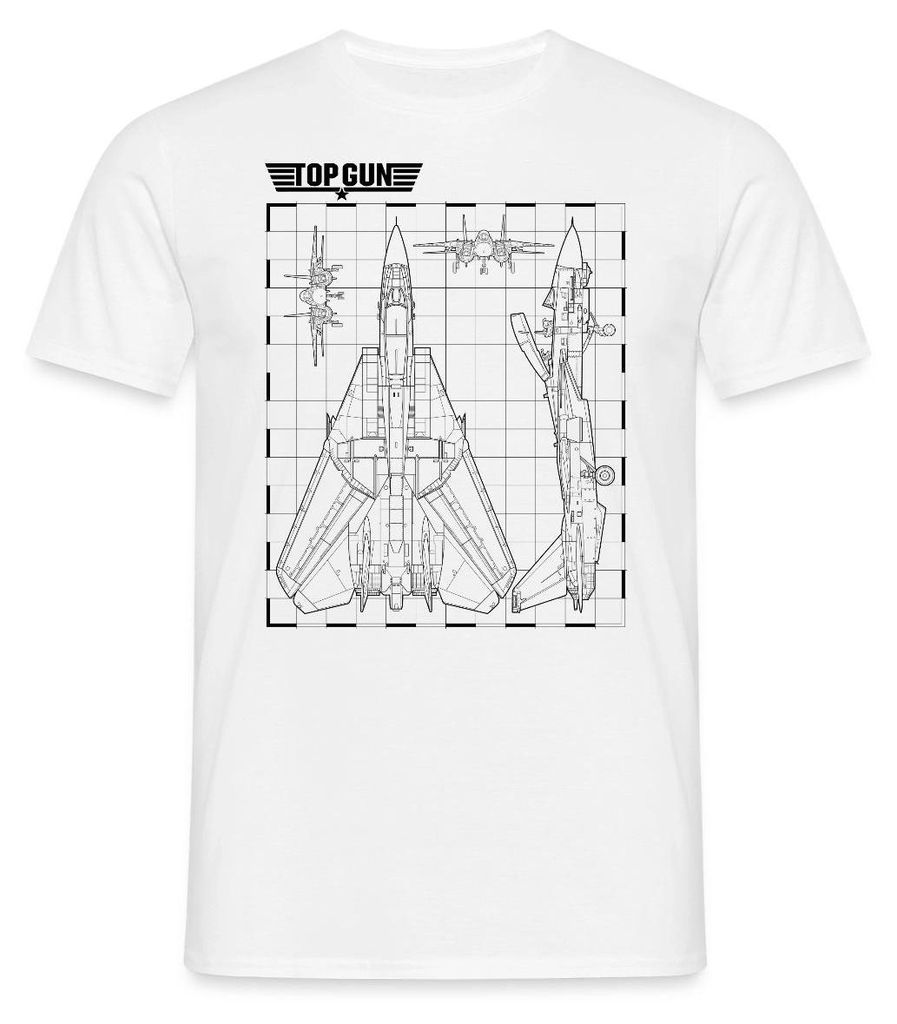 Spreadshirt Top Gun Kampfjet Bauplan Blaupause Schwarz Männer T-Shirt, 4XL, Weiß
