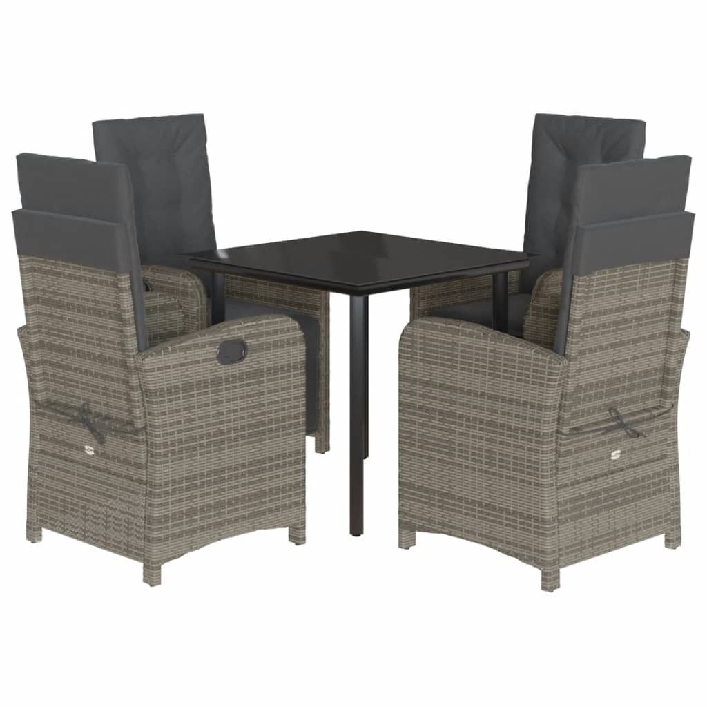 5-tlg. Garten-Essgruppe mit Kissen Grau Poly Rattan