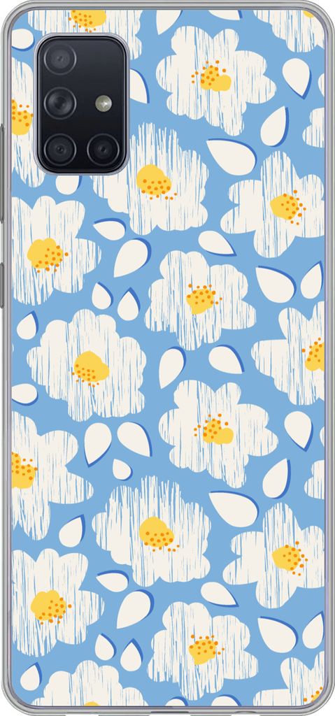 MuchoWow Handyhülle Schutzhülle Hülle für Telefoonhoesje Samsung Galaxy A71 Mädchen - Blumen - Blau - Muster - Mädchen - Kinder - Kinder - ...