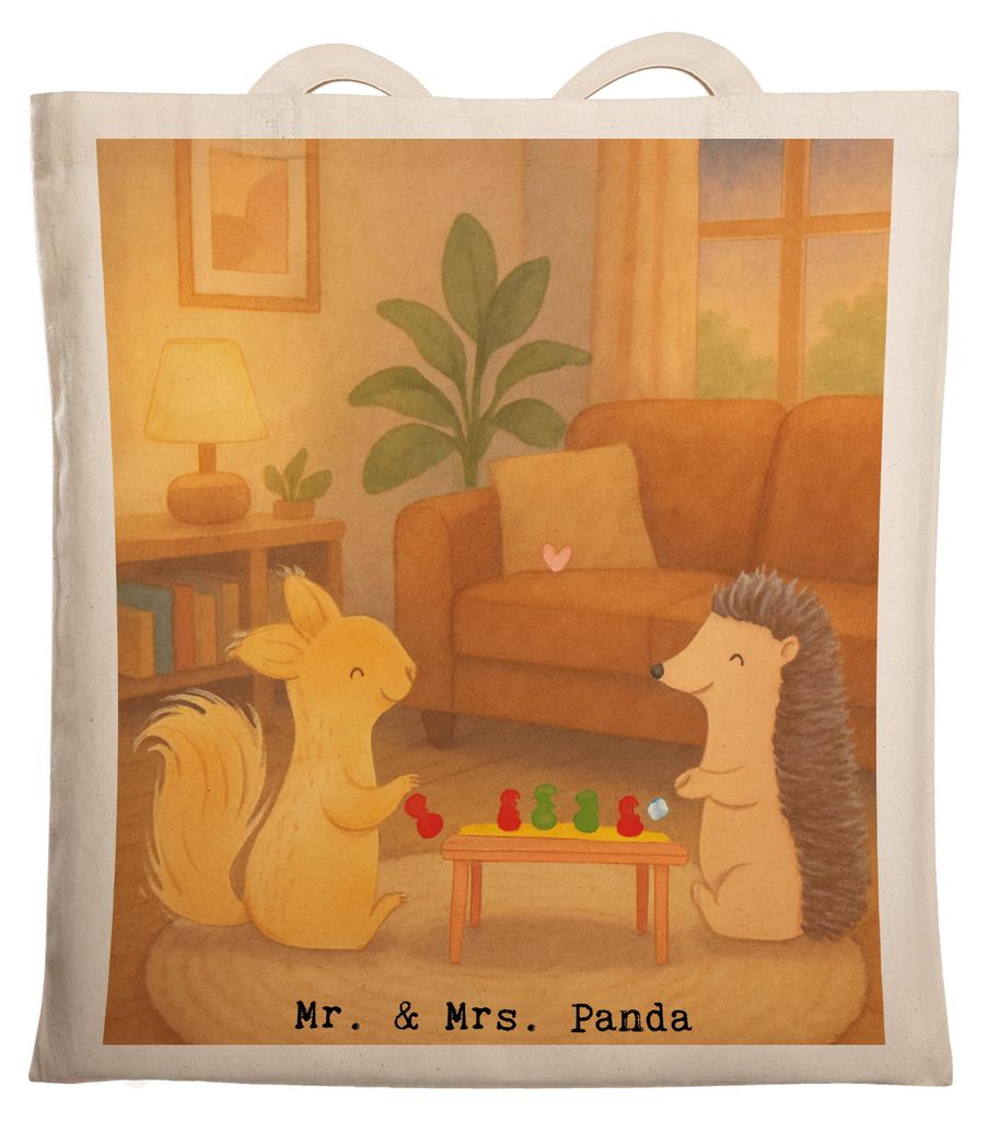 Mr. & Mrs. Panda Tote Bag Eichhörnchen Gesellschaftsspiele Design - Weiß - Geschenk, Spieleabend, canvas tasche, Stoffbeutel, Laptoptasche, Juteb...