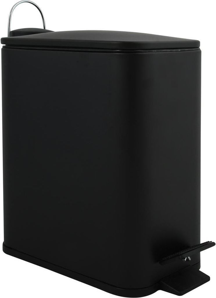 A black pedal bin is shown against a white background.