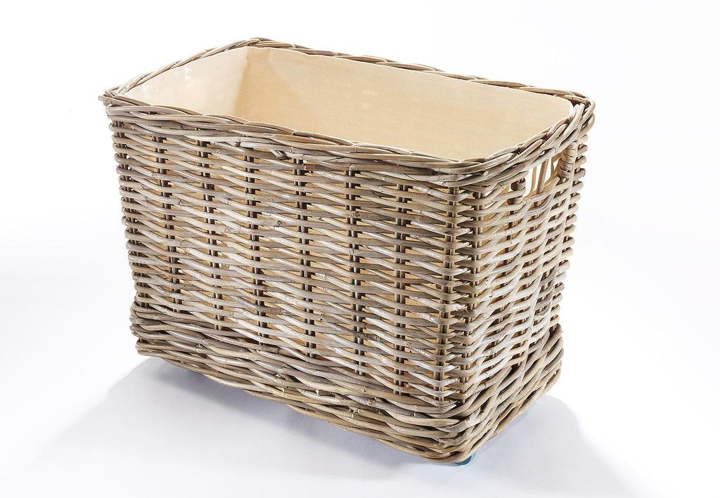 Kobolo Holzkorb Kaminholzwagen mit 4 Rollen für Kaminholz Rattan Innenfutter aus Leinen Feuerkorb Brennholzkorb Anschürrholz Ofenholzkorb Holzkorb