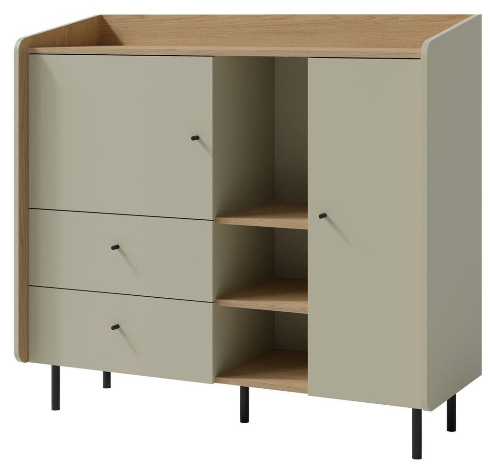 Masseno Kommode VETTA 125 cm Sideboard mit 2 Schubladen und 2 Türen für Wohnzimmer Schlafzimmer Modern 125x42x115 cm Hellgrün / Hellgrün