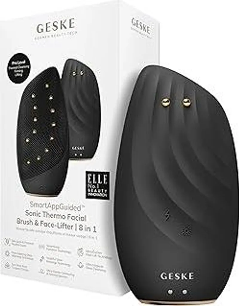 GESKE | SmartAppGuided Sonic Thermo Facial Brush & Face-Lifter | 8 in 1 | Pulizia della pelle e antirughe | Spazzola elettrica in silicone | Massaggiatore facciale | Pulizia e anti-invecchiamento
