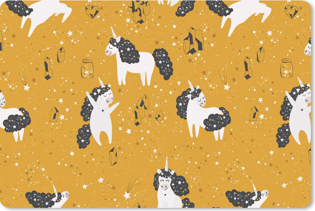 MuchoWow Schreibtischunterlage Mädchen - Einhorn - Sterne - Muster - Mädchen - Kinder - Kinder - Kind 60x40 cm - XXL Mauspad - Großes Mauspad