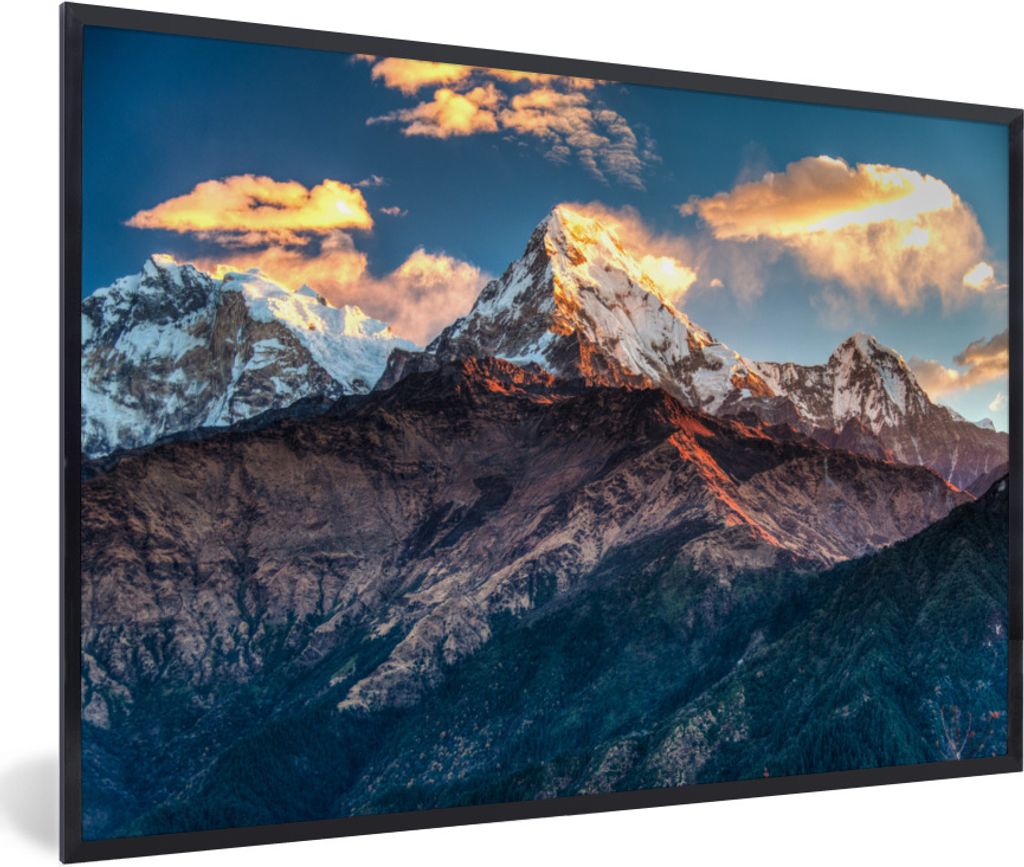 MuchoWow Gerahmtes Poster Annapurna Berg mit Sonne auf Wolken, Nepal 60x40 cm - Poster mit Schwarzem Bilderrahmen Wandposter Rahmen Foto Bilder -...