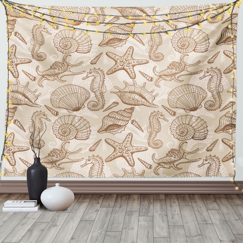 ABAKUHAUS Beige Wandteppich, Exotische Meerestiere, Wohnzimmer Schlafzimmer Wandtuch Seidiges Satin Wandteppich, 150 x 100 cm, Beige