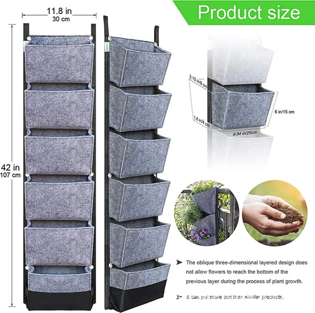 Jardinière Verticale Sac de Plantation Murale 7 Poches Noir 100x30cm