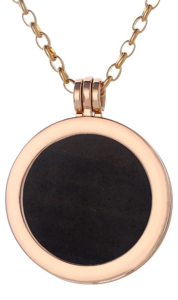 Morella Damen Halskette gold 70 cm Edelstahl und Anhänger mit Edelstein schwarzer Obsidian Coin 33 mm Chakren Scheibe in Schmuckbeutel