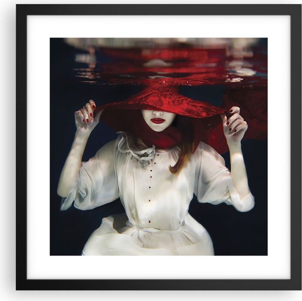 Gerahmtes Poster - Schwarzer Rahmen - Mädchen Rot Hut - 40x40 cm - Wand Bild - Wanddeko - Wandbilder - Kunstposter - Wandposter - Bilderrahmen - B...