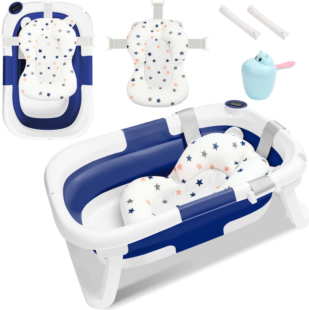 Jopassy Babybadewanne 60,5x43x20,5cmFaltbar Baby Bath Wanne Blau PP+PTE Babywanne mit Rutschfeste Fußpolster Badewanne Für Babys Kinder (mit Sitz...