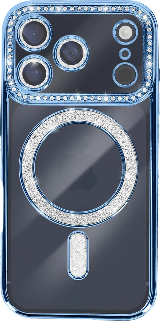 Avizar, custodia compatibile con iPhone 17 Pro Max MagSafe con bordo in strass, blu chiaro